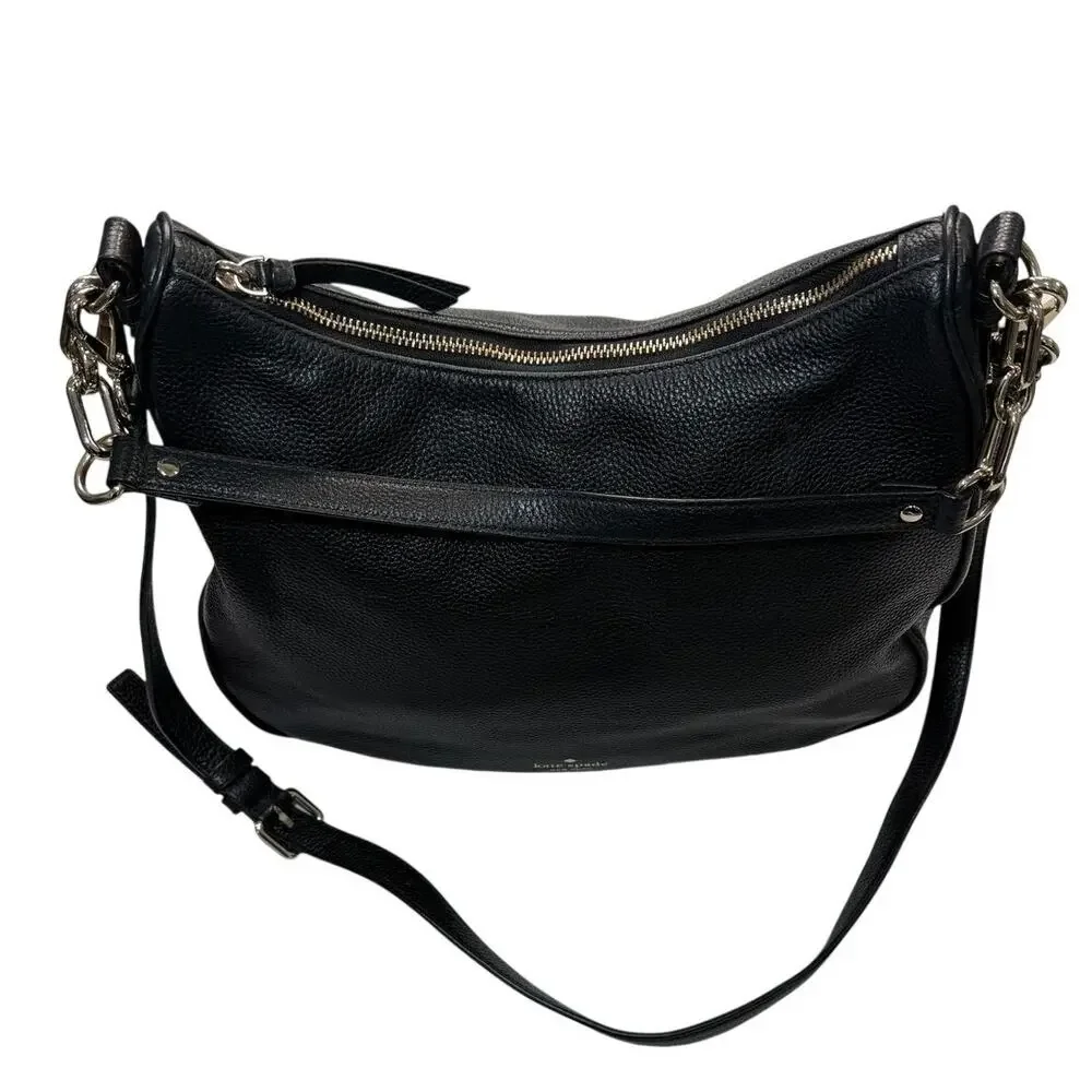 Kate Spade Black Pebbled Leather Crossbody Shoulder Bag Slouchy Everyday - Picture 6 of 16